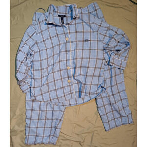 Chaps Women’s Pajama Set Size XL Light Blue Plaid 2pc Cotton Sleepwear